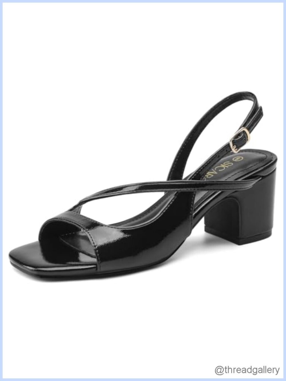 Women's Square Open Toe Chunky Heel Slingback Strappy Sandals Buckle Dressy